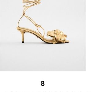 New w tag Zara LACE UP TIED FLORAL MID-HEIGHT HEEL LEATHER SANDALS